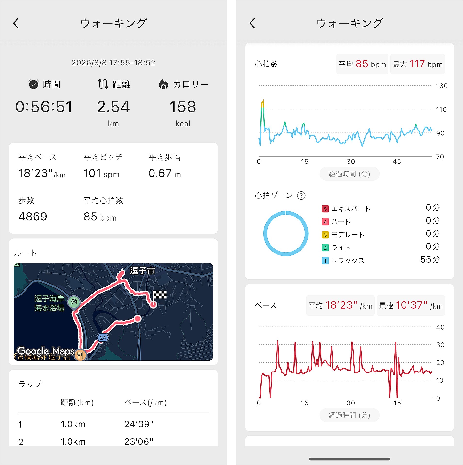 GPSを搭載しているので、ウォーキングやランニングの経路も記録できる