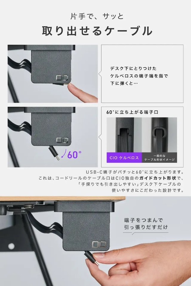 テーブルの下に設置できるケーブル収納システム「CIO ケルベロス」発売