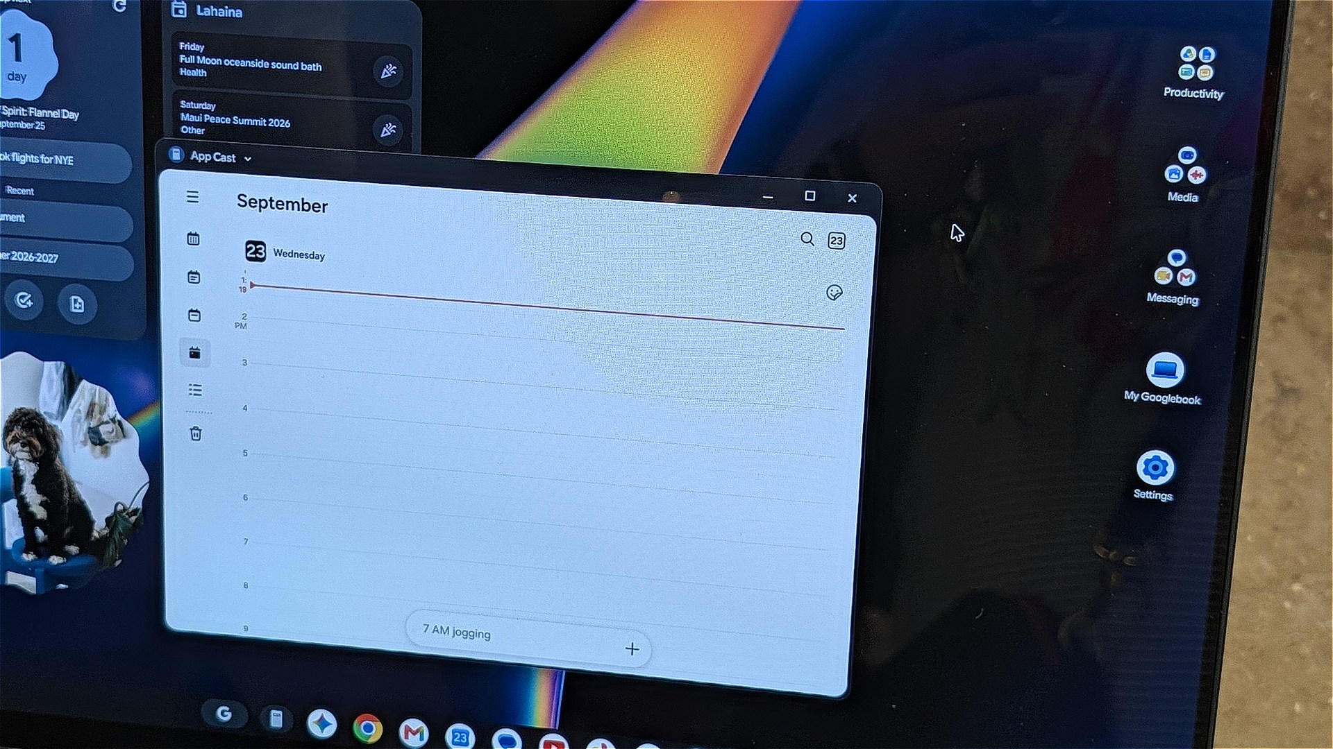 Cast My Appsでカレンダーアプリを表示。Googlebook上でのウィンドウサイズは自由に変えられる