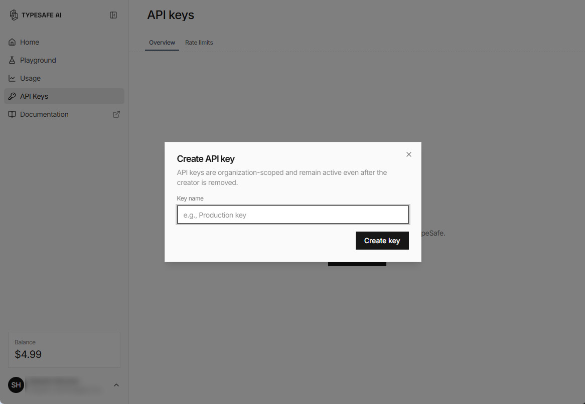 区別しやすい名前を付けて「Create key」をクリック