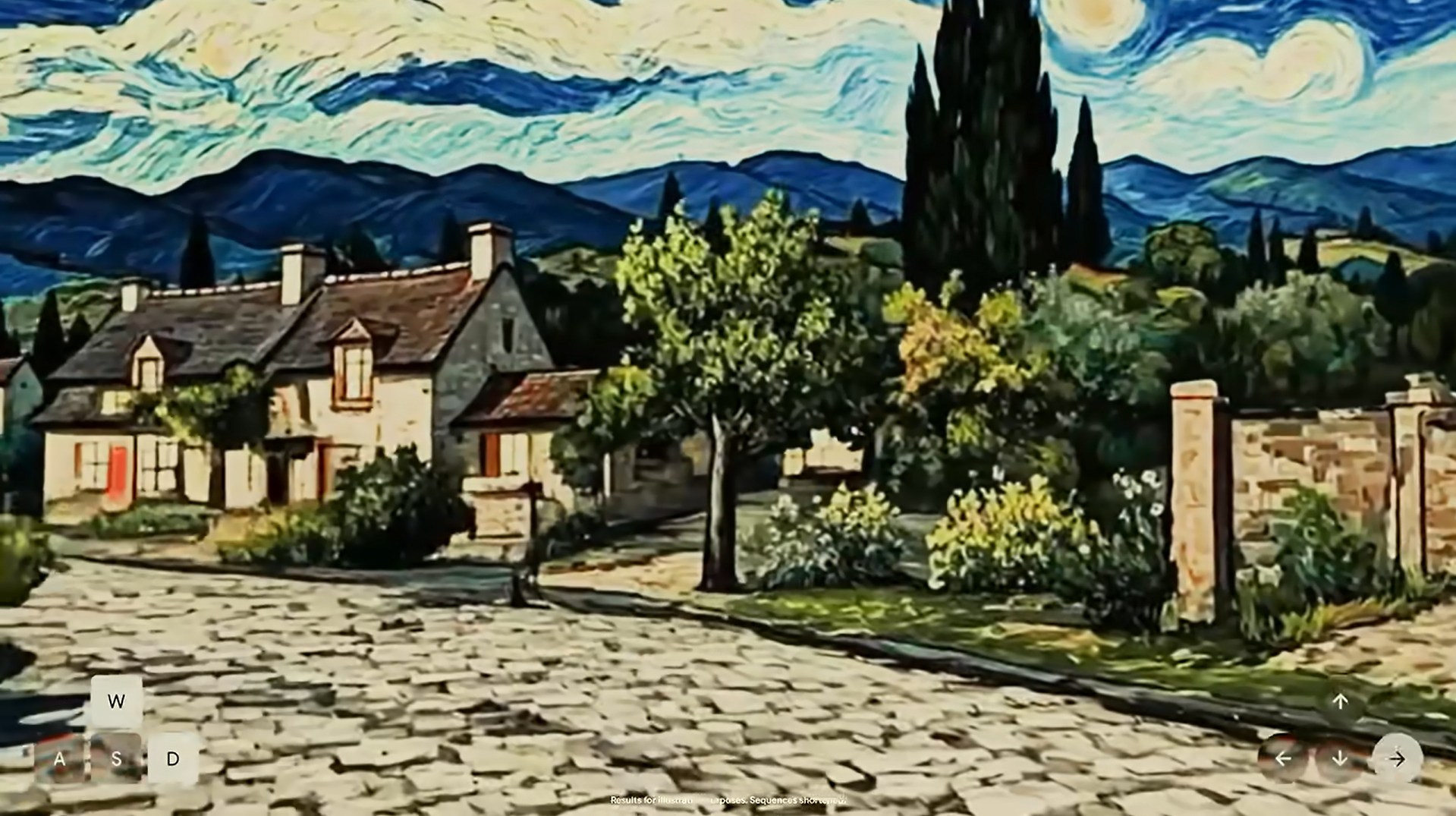 ゴッホの絵画をもとに「この画像から世界を作って、内部を探検できるようにして」と送る