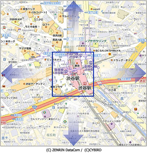 スクロール地図ではページの再読込（リロード）なしで、画面外の地図に移動して表示できる