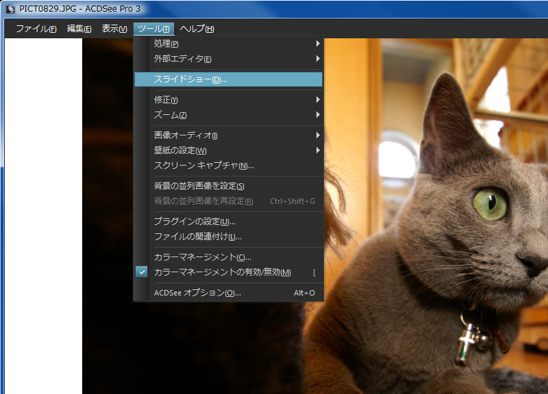 [表示]モードでは、もちろんスライドショー表示も可能