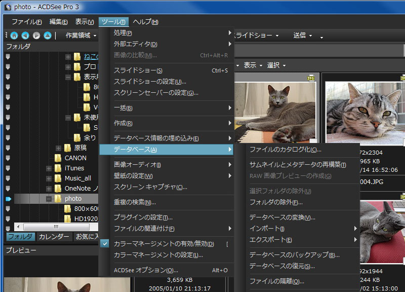 高速でサムネイル表示などがなされるのは、独自のデータベースを自動構築しているからだ