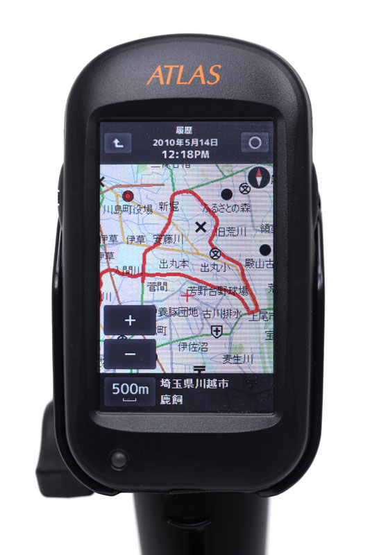 その日に走ったルート（軌跡）を地図画面上に表示することもできる。友達にASG-CM11見せて「このルートが良かったんだよ～」みたいな話ができますな