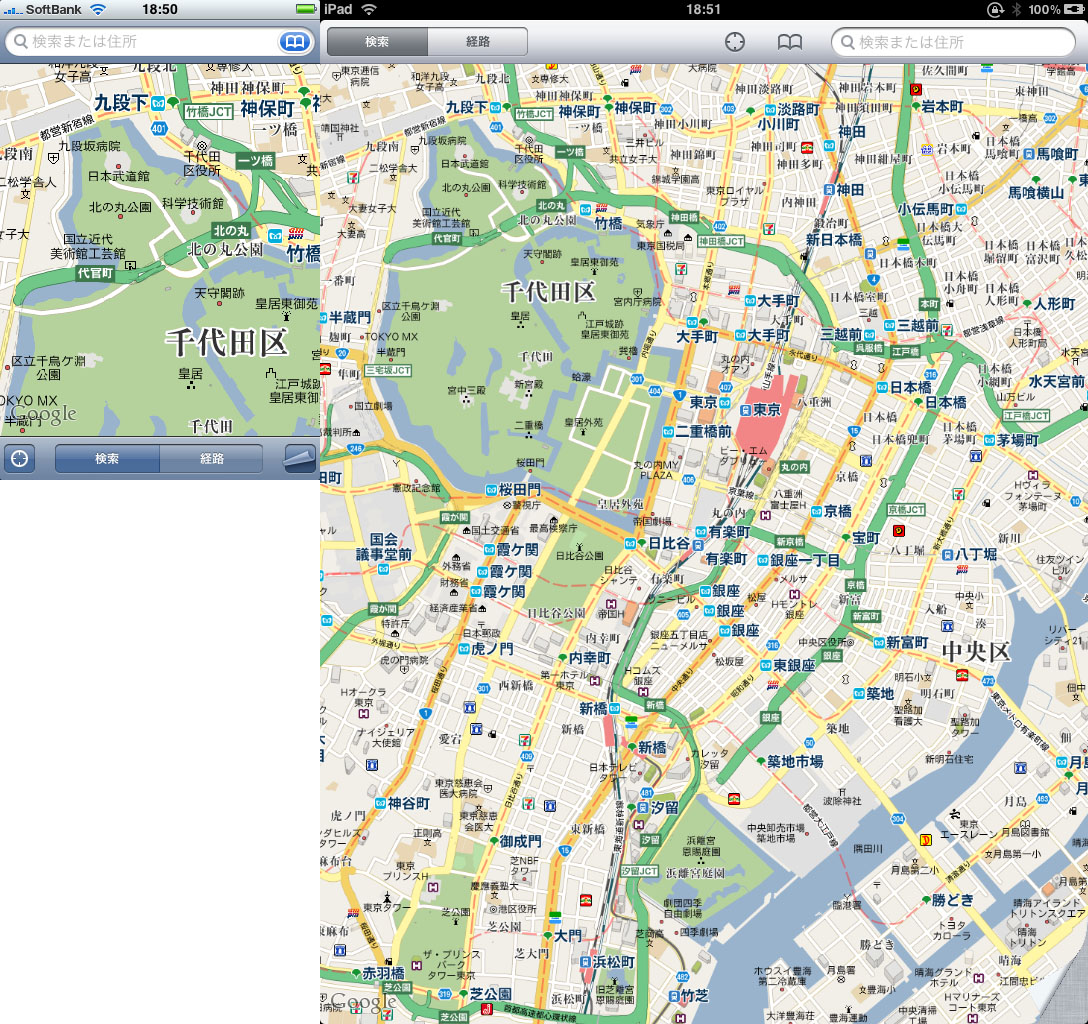マップもかなり違う。一望できるエリアが異なると、実用性もまったく違ってくる