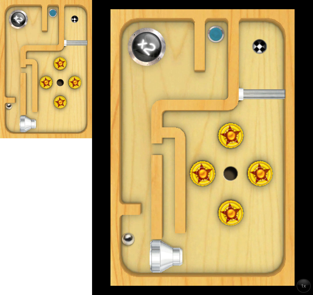 本体内の加速度センサを利用したゲーム、Labyrinth。iPadのほうが本体が大きいので、細かな傾きを調節でき、ゲームをより堪能できる