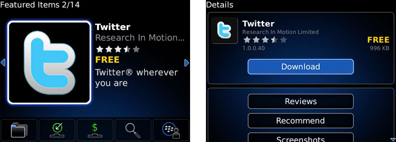 RIM提供のTwitterアプリ