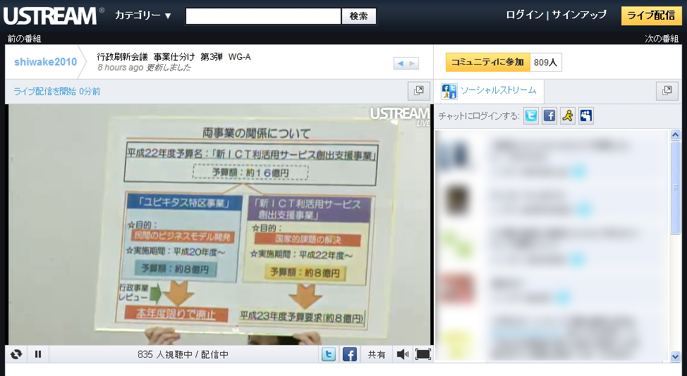「事業仕分け第3弾」の模様は、Ustreamやニコニコ動画、DMM.com、ShareCastでライブ配信されているほか、過去分についてもアーカイブされており、「新ICT利活用サービス創出支援事業」についての議論もオンデマンド視聴できる