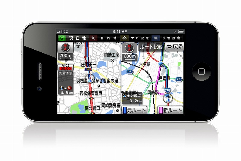 アイシン・エイ・ダブリュのNAVIelite。iPhone 3GS/4（iOS4.1以降）用のカーナビアプリ。アプリ価格3800円。利用期間制限があり、購入後1年間利用可能