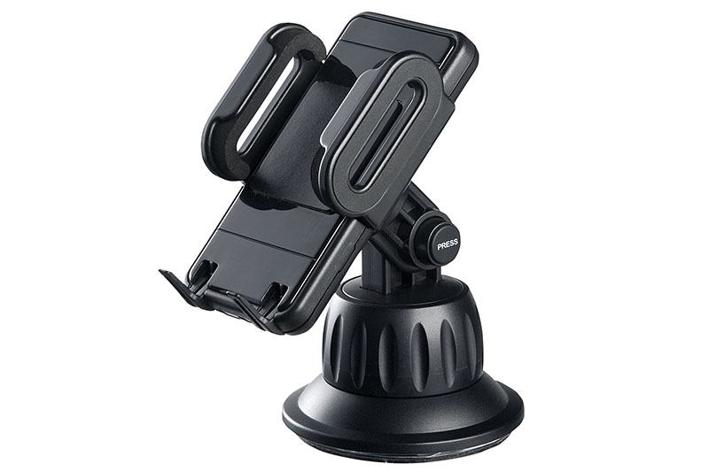 サンワサプライのゲル吸盤車載ホルダーCAR-HLD5BK。粘着力のある吸盤を持った汎用のホルダーだ