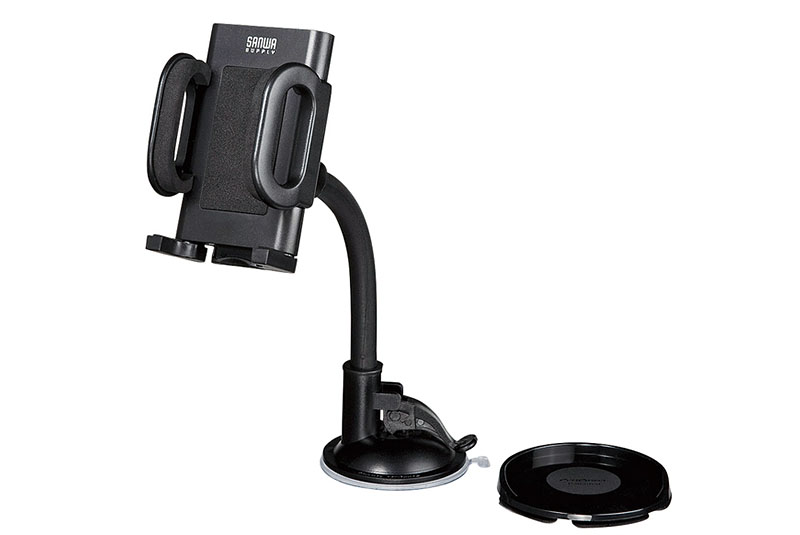 サンワサプライのデスクトップホルダーPDA-STN1BK。机上固定用だ