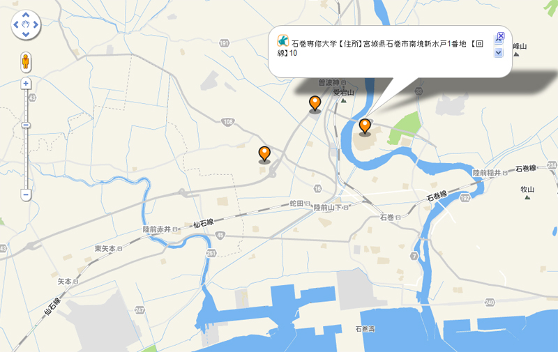 Googleマップによる特設公衆電話の設置場所表示例