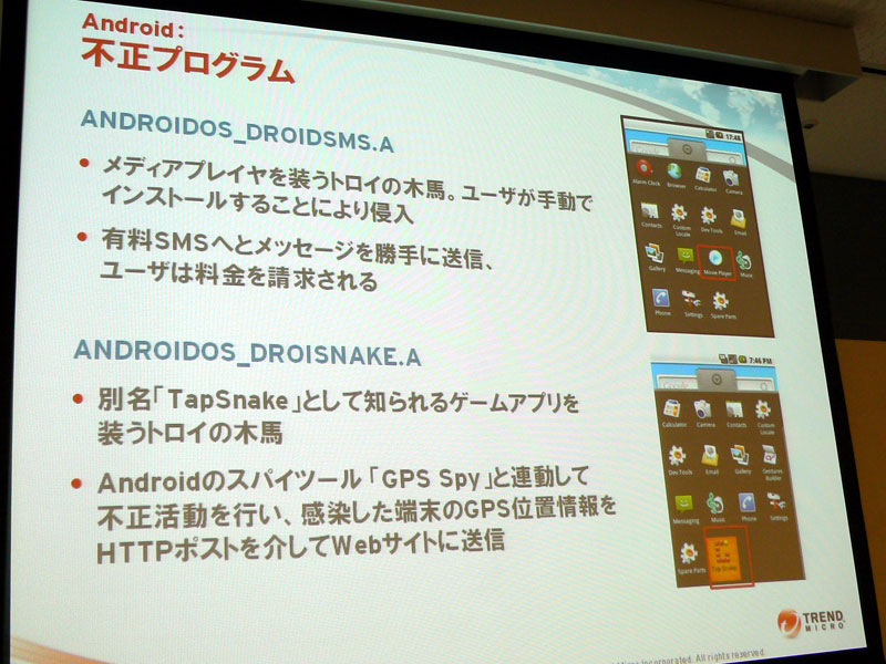 Androidを狙うウイルスの例