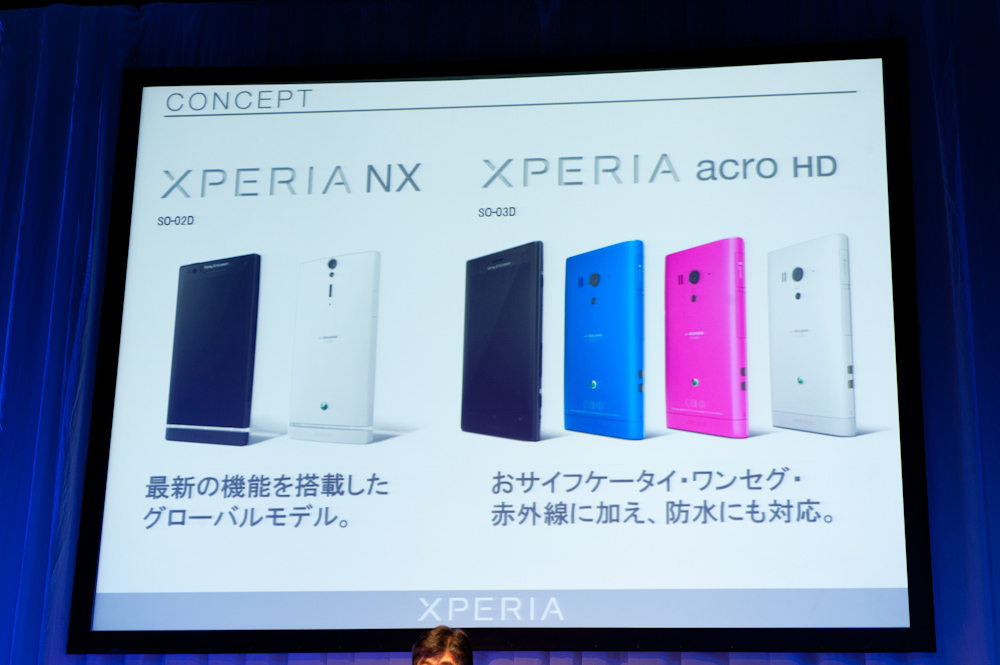 「Xperia NX SO-02D」「Xperia acro HD SO-03D」