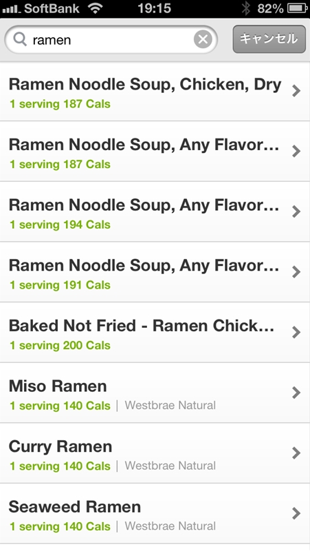 英語で入力すると、使えそうな食品データが結構ありました