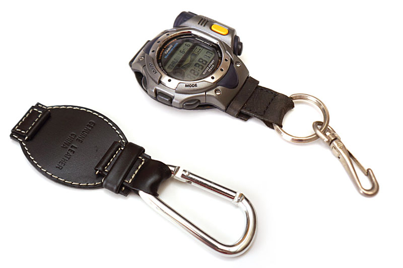 以前に紹介したダコタの「レトロウォッチホルダー」。腕時計のバンドを外してこのホルダーに装着すると、腕時計を腕以外のところに付けて使えるようになる。