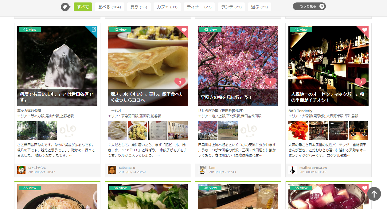 PC向けサイトのタイムライン画面