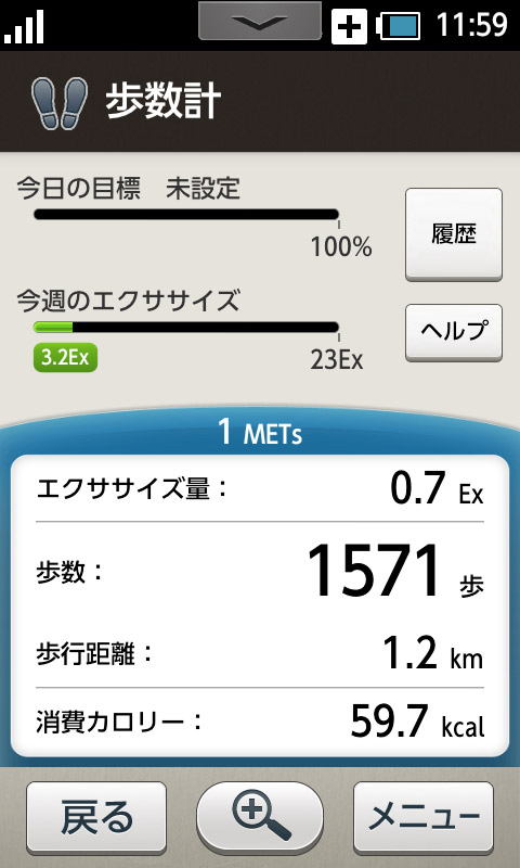1日の歩数、歩行距離、運動量や消費カロリーまでわかる