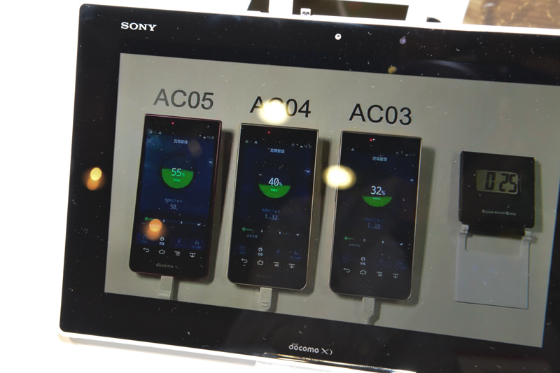 ドコモの発表会で披露されたデモンストレーション。従来のACアダプターとの違いが示された