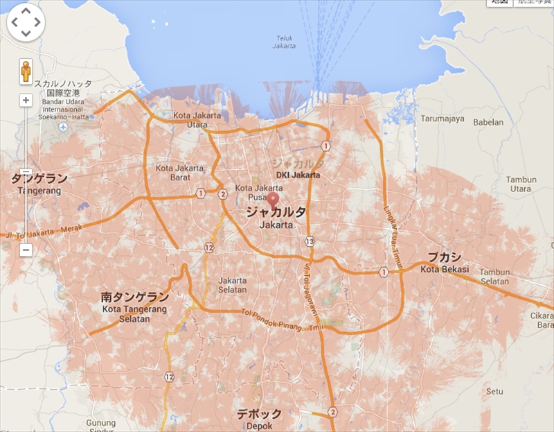 サービスエリアはジャカルタとその近郊都市のみ