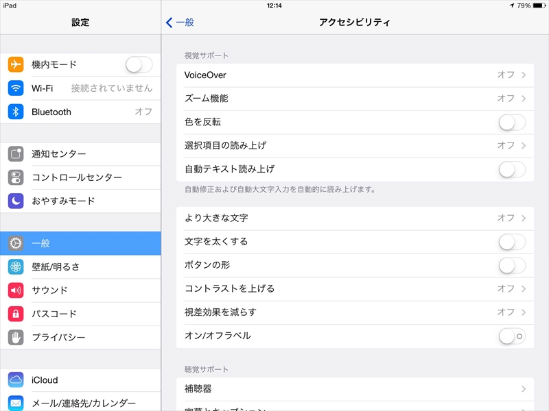 主に視覚障害に関わる機能の設定画面