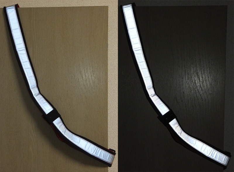 明るい室内での写真（左）と暗い室内でストロボを使って撮った写真（右）。夜間のクルマからもこのくらいはっきり見えているはずだ