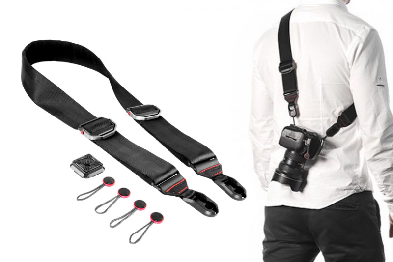 Peak Designの「SLIDE」。太めのストラップで、重めのカメラ/レンズ向けです。装着したまま長さを変えるシクミも便利。銀一オンラインショップ価格は8748円。