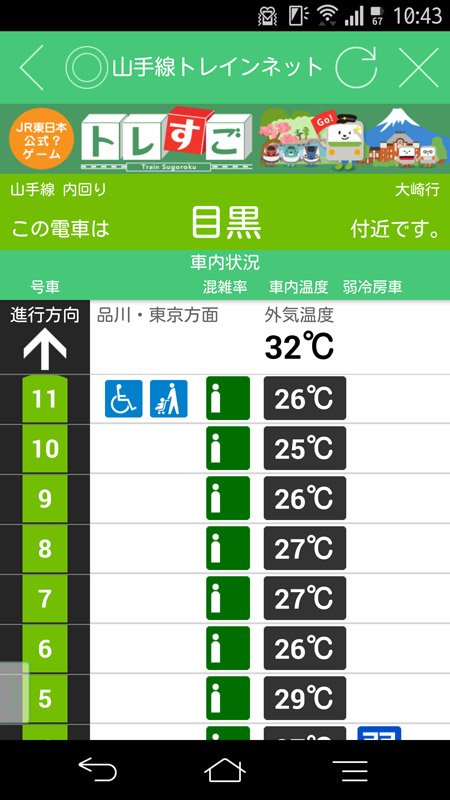 運行中の車両ごとの詳細情報