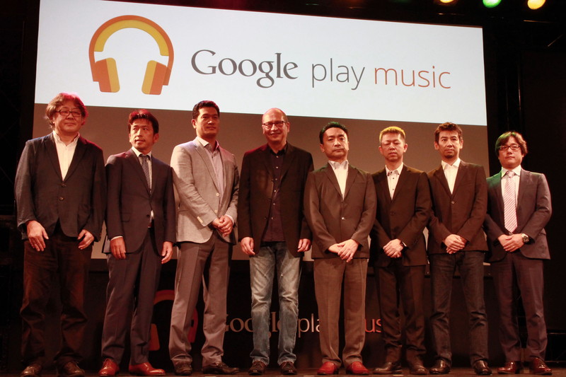 左から、ソニー・ミュージック今野氏、エイベックス佐藤氏、ユニバーサル島田氏、Googleヴァルコネン氏、キングレコード田中氏、ビクターエンタテイメント三宅氏、ワーナーミュージック池山氏、ポニーキャニオン浅田氏