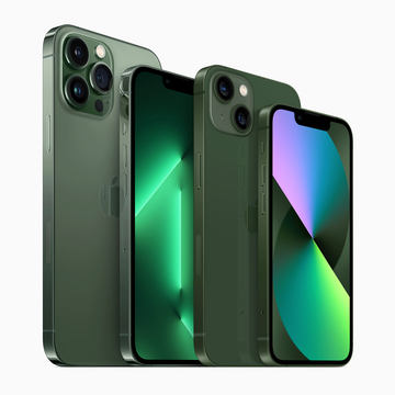 iPhone 13」のグリーン、「iPhone 13 Pro」のアルパイングリーン