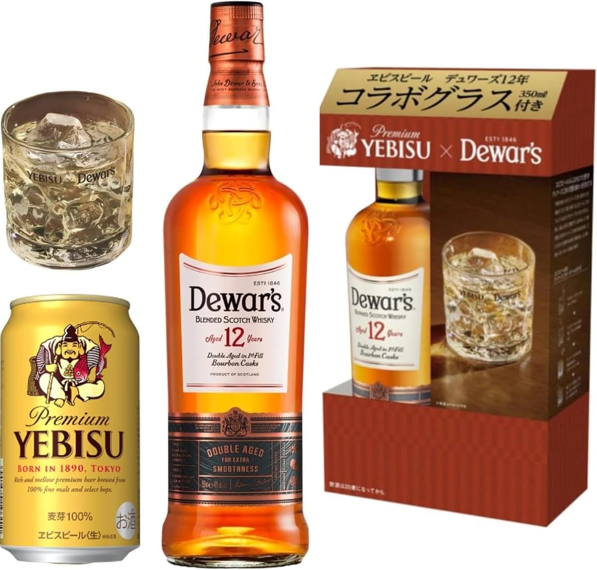 「ヱビスビール デュワーズ12年アソートセット [ビール350ml×1本+スコッチウイスキー 700ml]」