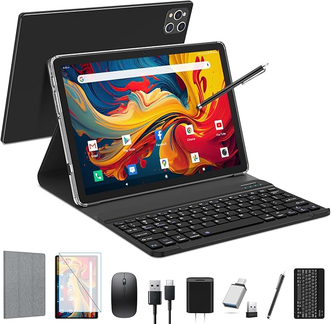 タブレットAndroid 2025新登場【9点セット付き】2in1タブレット10インチWiFi モーデル16GB(8+8)RAM 128GB ROM 1TB拡張