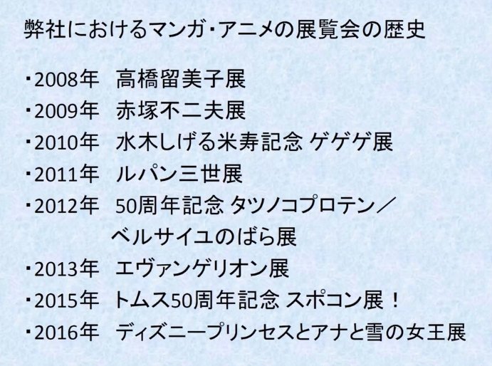 松屋におけるマンガ・アニメの展覧会の歴史