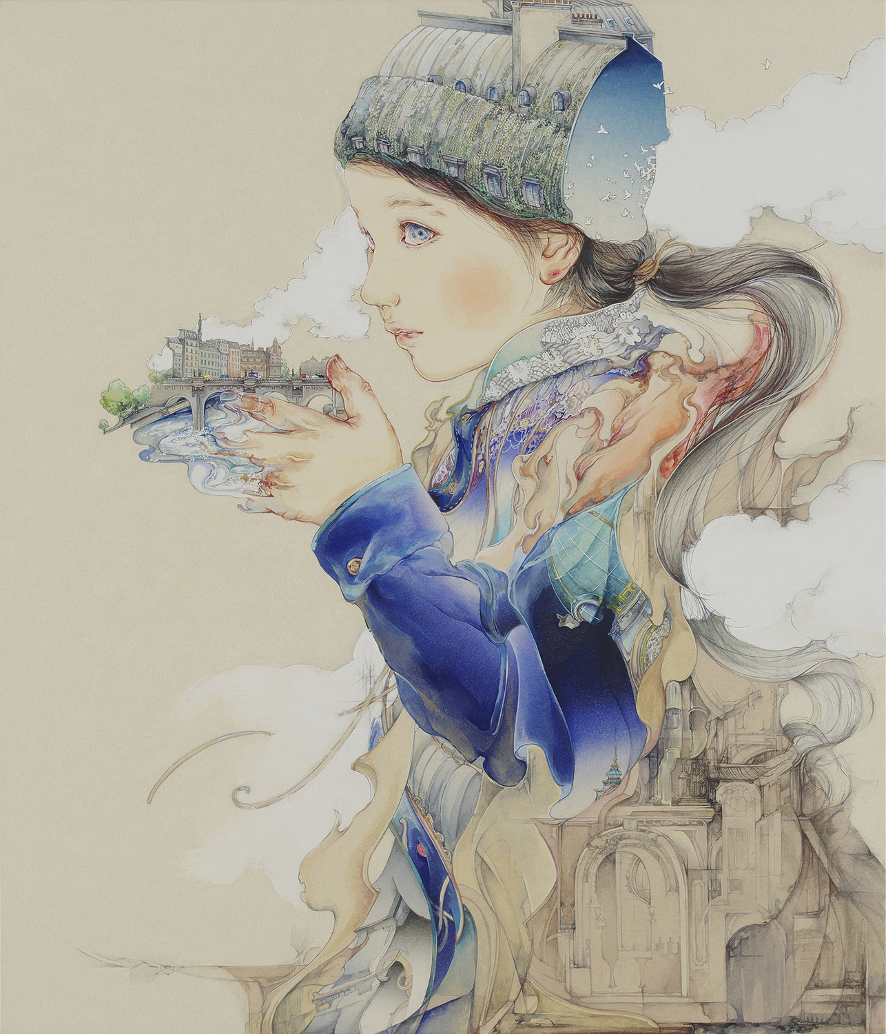 「Un matin d'hiver à Paris（パリの冬の朝）」 2017年 ミクストメディア 70×60cm 個人蔵