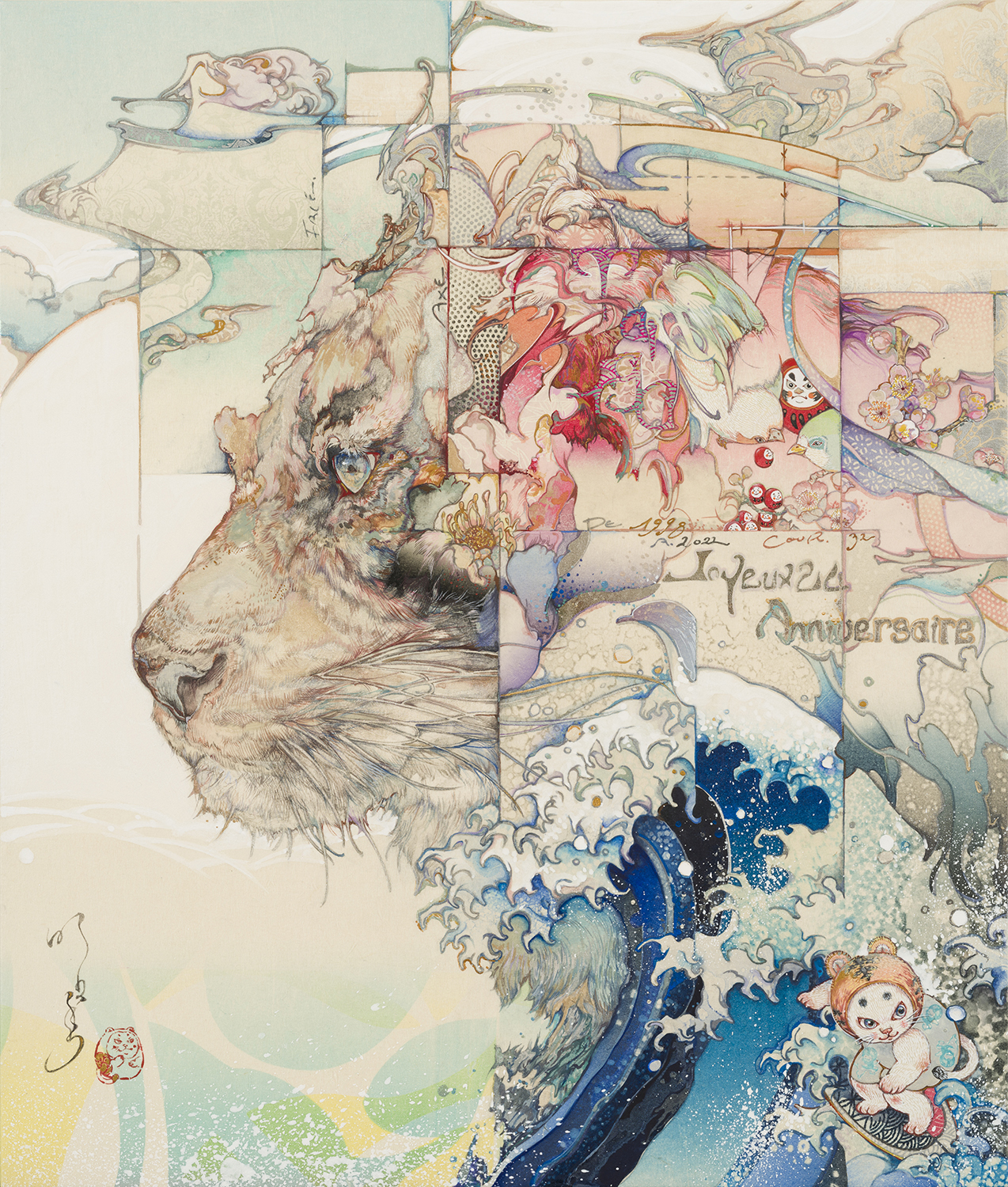 「Le Tigre（虎）」 2025年 ミクストメディア 53×45cm 個人蔵