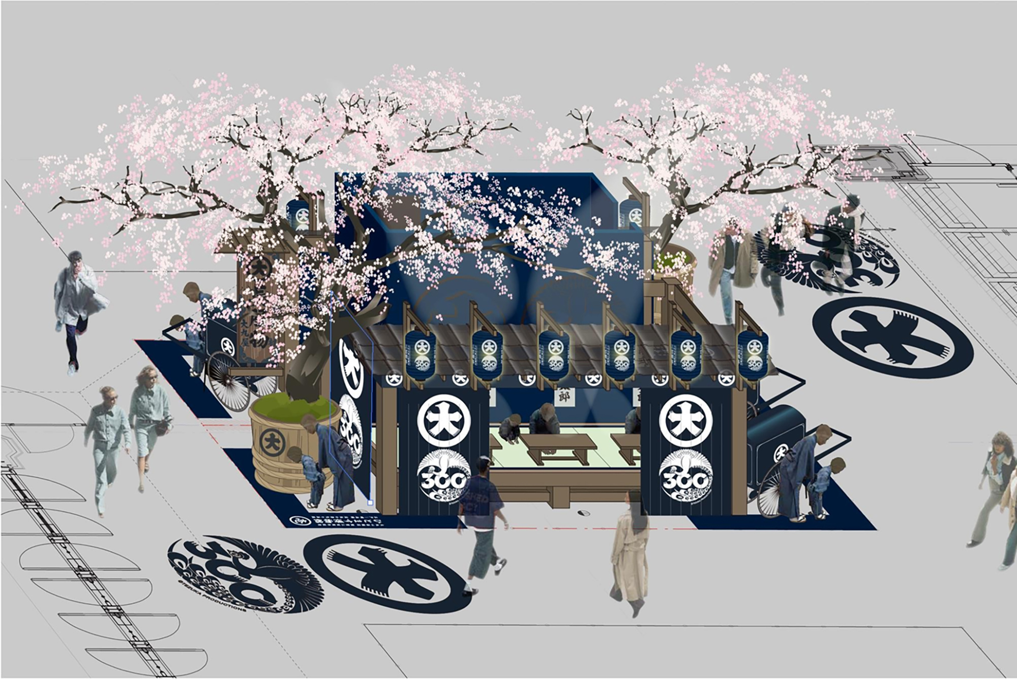 座売りの頃の店先をイメージした展示。暖簾や、帳面、看板など歴史的な備品も展示し、当時の雰囲気を体感できる。