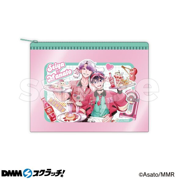 描き下ろしイラストを使用した、ポップでかわいい、使いやすいサイズのフラットポーチ