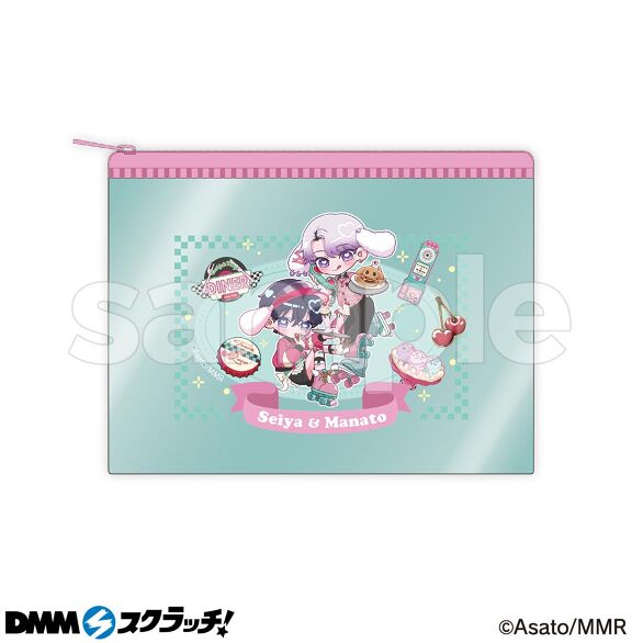 描き下ろしイラストを使用した、ポップでかわいい、使いやすいサイズのフラットポーチ