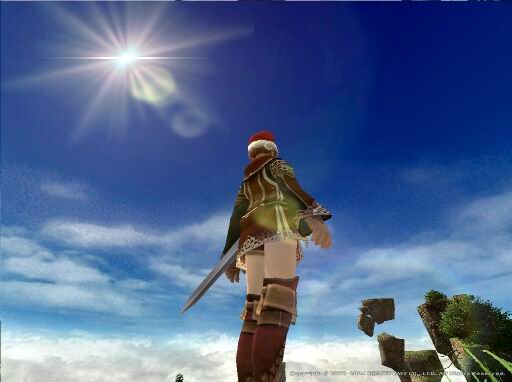 リヴェーヌ岩塊群サイトA01の空。宇宙に届くような濃いブルーの空が印象的だ。ちなみにゲーム内のスクリーンショット機能ではこの解像度でしか出力されないが、実際のゲームはディスプレイが許す限りの解像度を自由に変更できる。今使っている3008WFPも、2,560×1,600ドットでFFXIを遊びたかったがためだったとも言う。