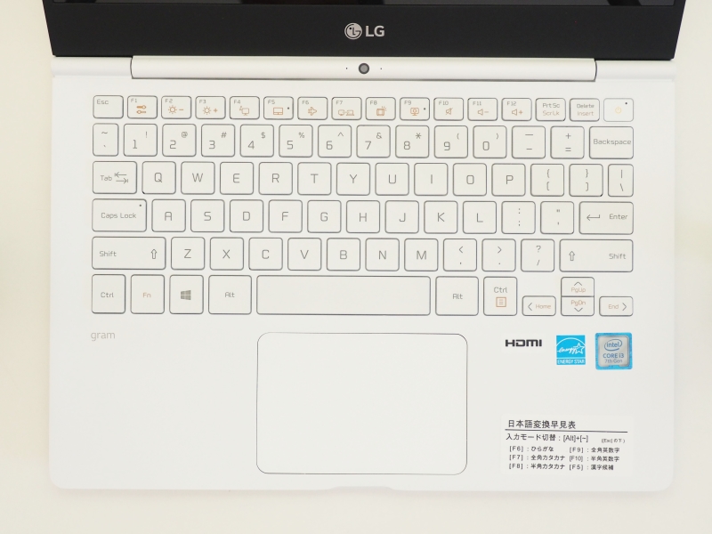 キーボード面。用意されるのは英語キーボード(79キー)のみ