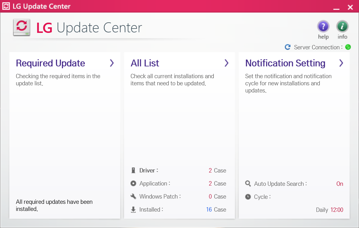 LG gram固有のドライバとアプリを更新する「LG Update Center」