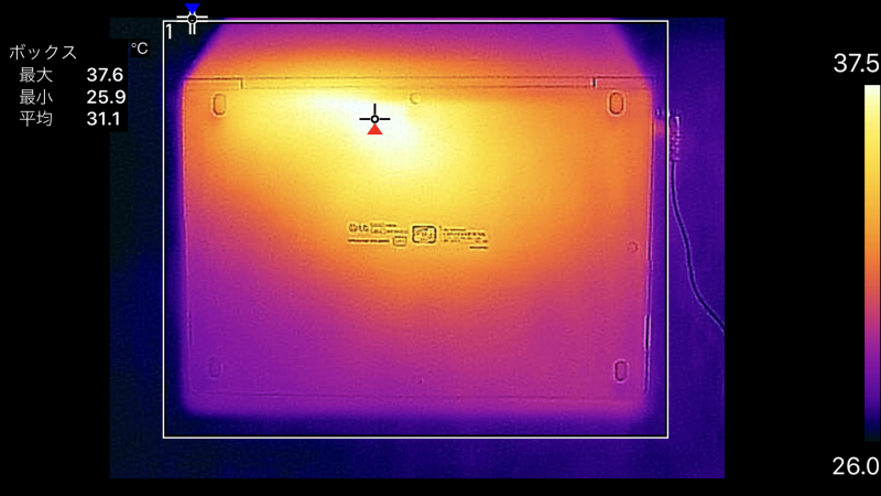 13.3型の底面の最大温度は37.6℃