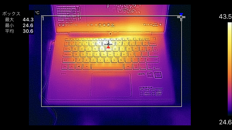 14型のキーボード面の最大温度は44.3℃