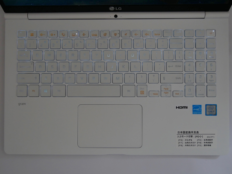 キーボードにはバックライトが搭載されている