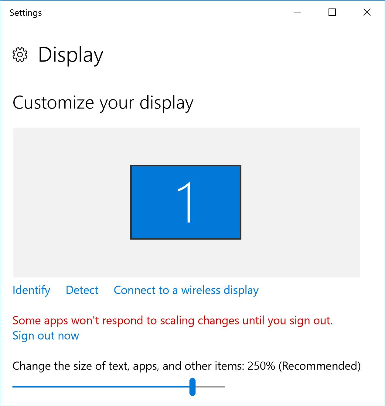 Windowsの推奨表示DPIは250%であり、これがプリセットされている