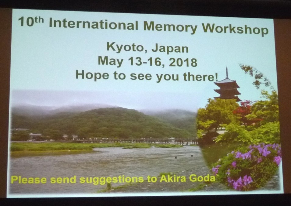 来年(2018年)の国際メモリワークショップ(IMW)の開催予定概要 ※5月17日夕方のクロージングリマークスから