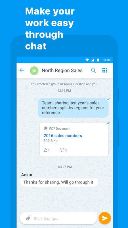 Kaizalaの画面、見た目はLINEのようなメッセンジャーアプリ(写真提供：Microsoft)