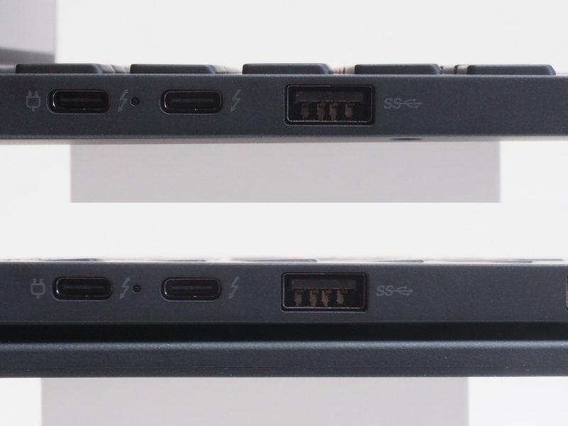 ディスプレイを約225度以上回転させると、キーボードとTrackPointポインティング・スティックが本体内に格納される