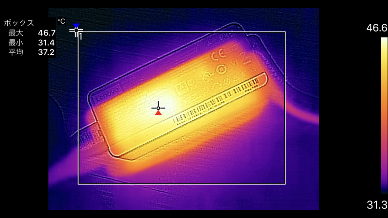 ACアダプタの最大温度は46.7℃